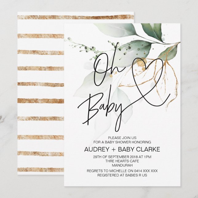Eucalyptus Oh Baby Modern Boy Girl Baby Shower Invitation (Front/Back)