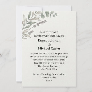 Eucalyptus Olive Leaves Wedding Save The Date Card