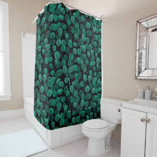 Eucalyptus on black shower curtain