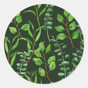 Eucalyptus  on dark green classic round sticker
