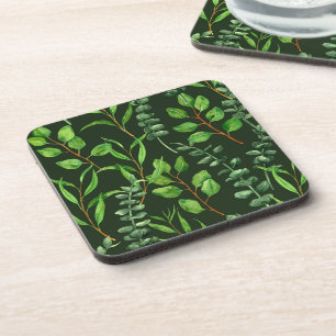 Eucalyptus on dark green coaster