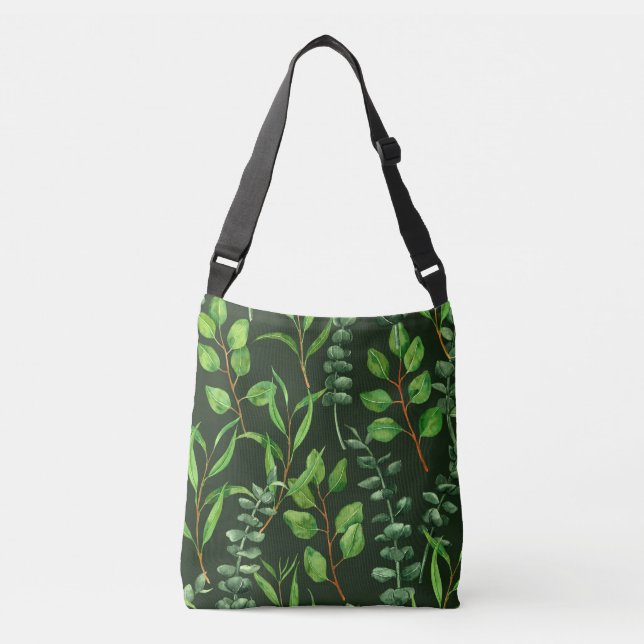 Eucalyptus  on dark green crossbody bag (Front)