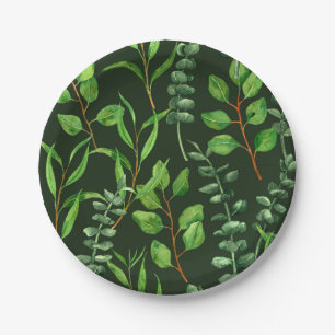Eucalyptus  on dark green paper plate