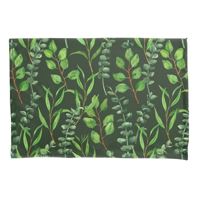 Eucalyptus  on dark green pillowcase (Front)