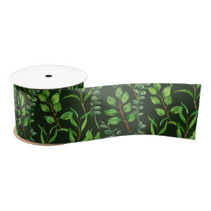 Eucalyptus  on dark green satin ribbon