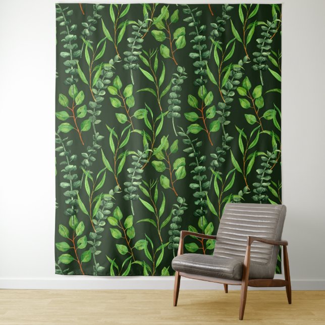 Eucalyptus  on dark green tapestry (In Situ)
