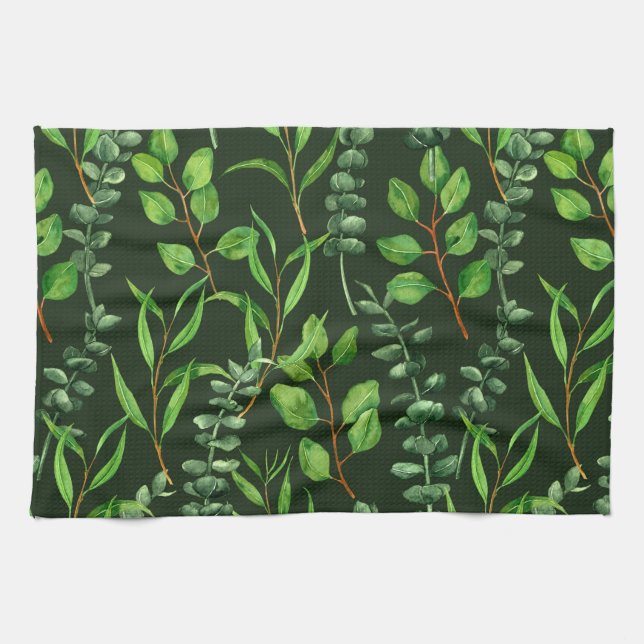 Eucalyptus  on dark green tea towel (Horizontal)