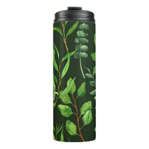 Eucalyptus on dark green thermal tumbler