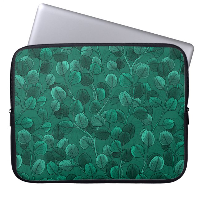 Eucalyptus on green laptop sleeve (Front)