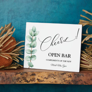 Eucalyptus Open Bar wedding sign Tabletop  Plaque