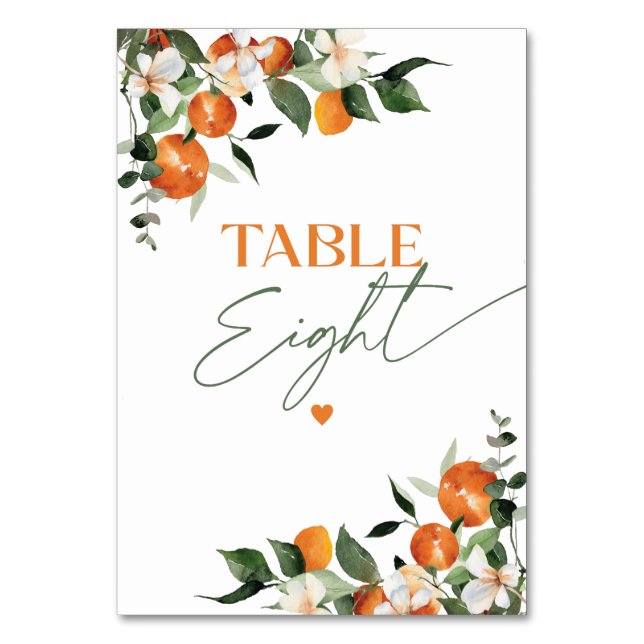 Eucalyptus oranges citrus theme table number Eight (Front)