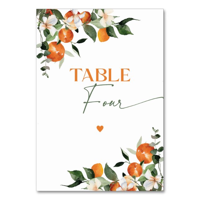 Eucalyptus oranges citrus theme table number Four (Front)