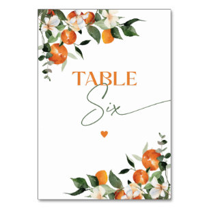 Eucalyptus oranges citrus theme table number Six