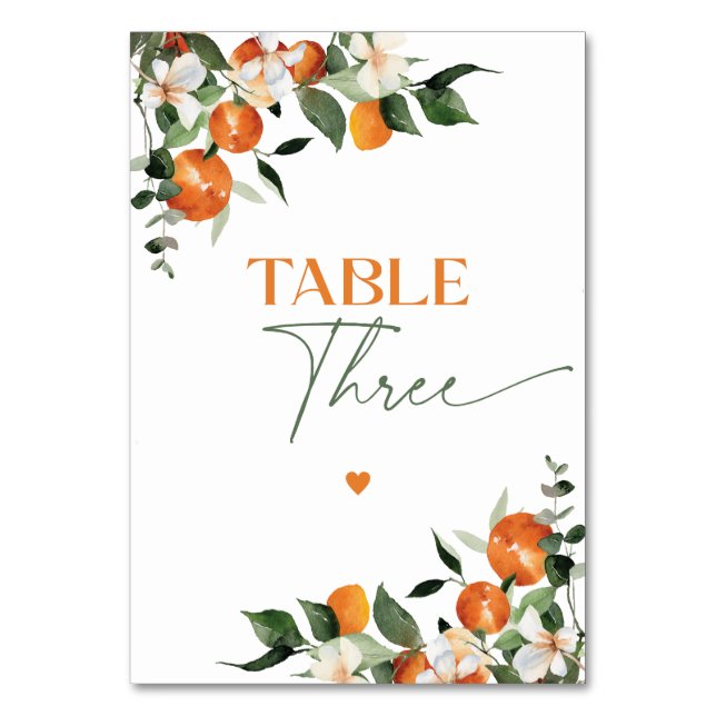 Eucalyptus oranges citrus theme table number Three (Front)