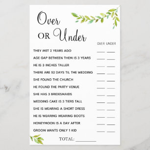 Eucalyptus Over or Under Bridal shower game card