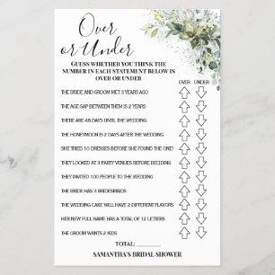 Eucalyptus Over or Under Bridal Shower Game Card