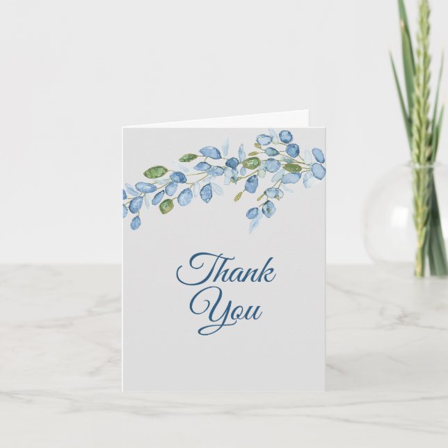 Eucalyptus Pastel Green and Blue Thank you Card (Front)