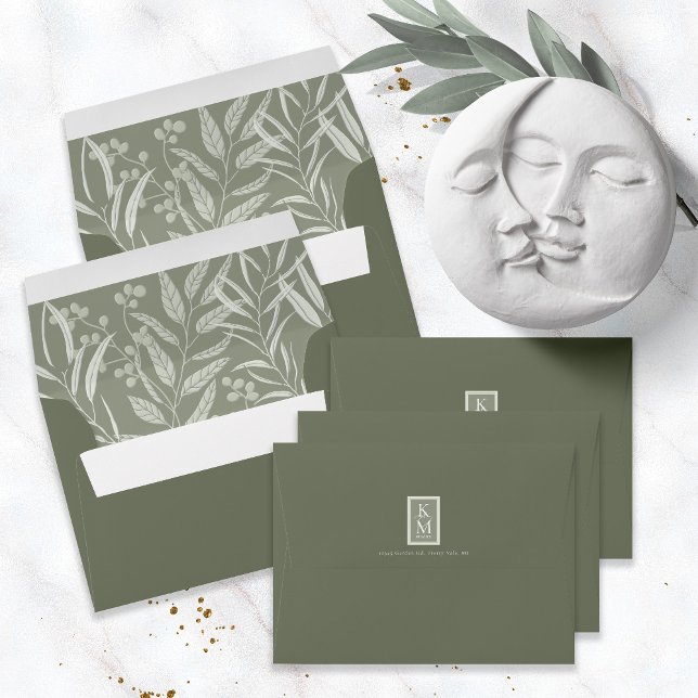 Eucalyptus Pattern Green ID901 Envelope (Interior/Back In Situ)
