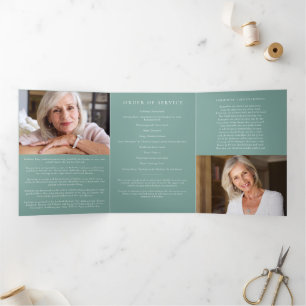 Eucalyptus Pattern Photo Memorial Service Program Tri-Fold Invitation