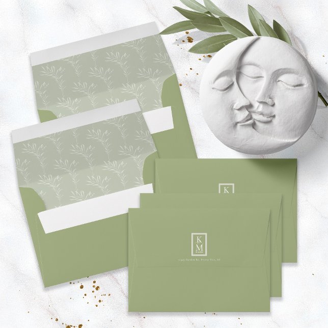 Eucalyptus Pattern Spring Green ID901 Envelope (Interior/Back In Situ)