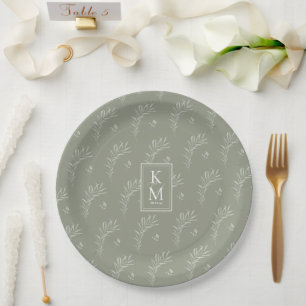 Eucalyptus Pattern Wedding Green ID901 Paper Plate