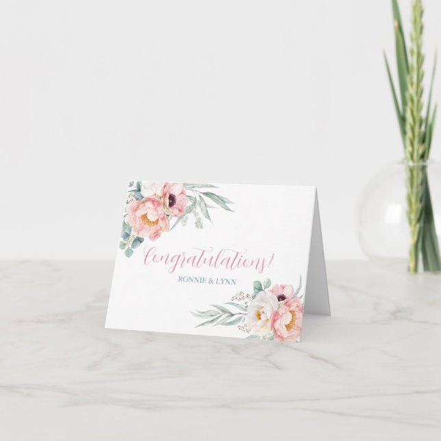 Eucalyptus Peonies Wedding Congratulation Card (Front)