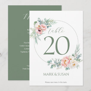 Eucalyptus Peonies Wedding Table Number & Menus