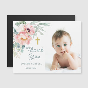 Eucalyptus Peony Baptism Photo Thank You  Magnetic