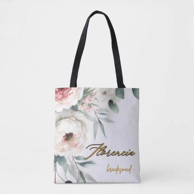 Eucalyptus & Peony Watercolor Floral Tote (Front)
