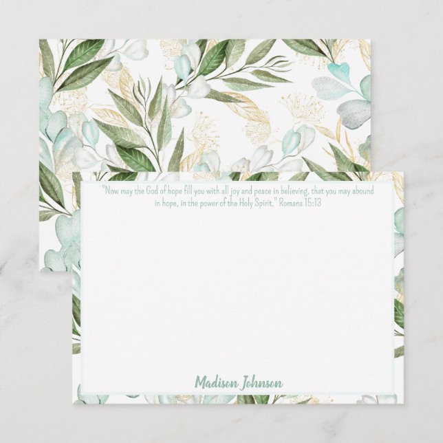 Eucalyptus Personalised Scripture Stationery Card (Front/Back)