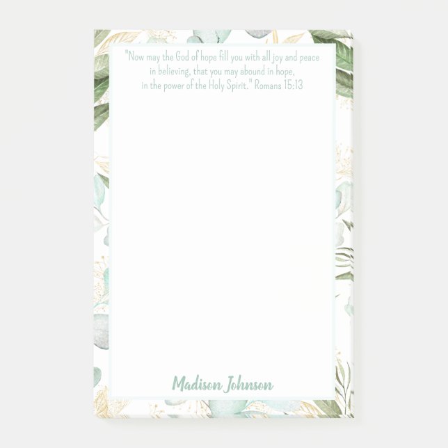 Eucalyptus Personalised Scripture Stationery Post-it Notes (Front)
