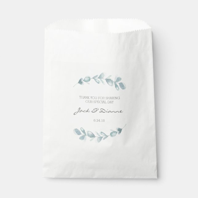 Eucalyptus Personalized Wedding Favor Paper Bags (Front)