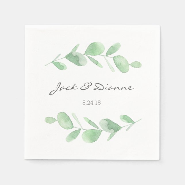 Eucalyptus Personalized Wedding Napkin (Front)