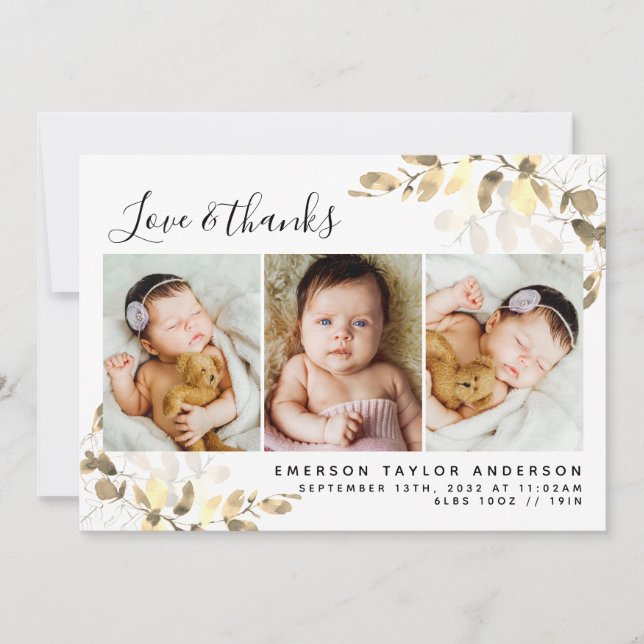 Eucalyptus Photo Baby  Thank You Card (Front)