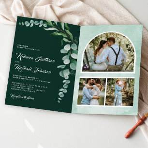 Eucalyptus Photo Collage QR Code Emerald Wedding Invitation