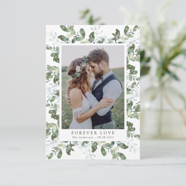 Eucalyptus Photo Frame Wedding Thank You Card (Standing Front)