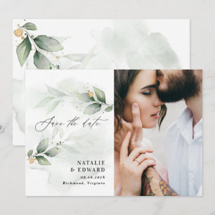 Eucalyptus photo green modern elegant wedding save the date