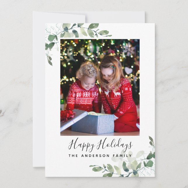 Eucalyptus Photo Happy Holidays  Holiday Card (Front)