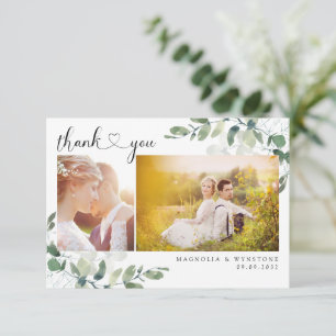 Eucalyptus Photo Heart Modern Wedding Thank You Card