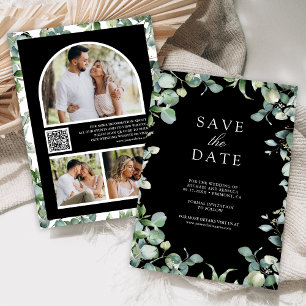 Eucalyptus Photo QR Code Black Wedding Save The Date