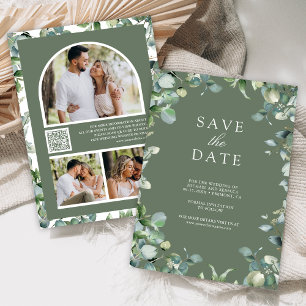 Eucalyptus Photo QR Code Sage Green Wedding Save The Date