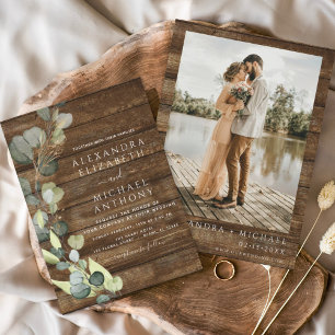 Eucalyptus Photo Rustic Country Wedding Invitation