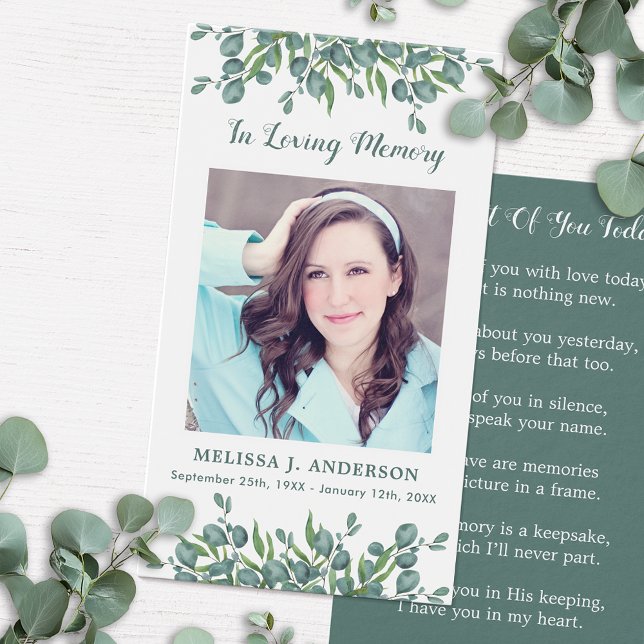 Eucalyptus Photo Sympathy Funeral Prayer Card (Creator Uploaded)