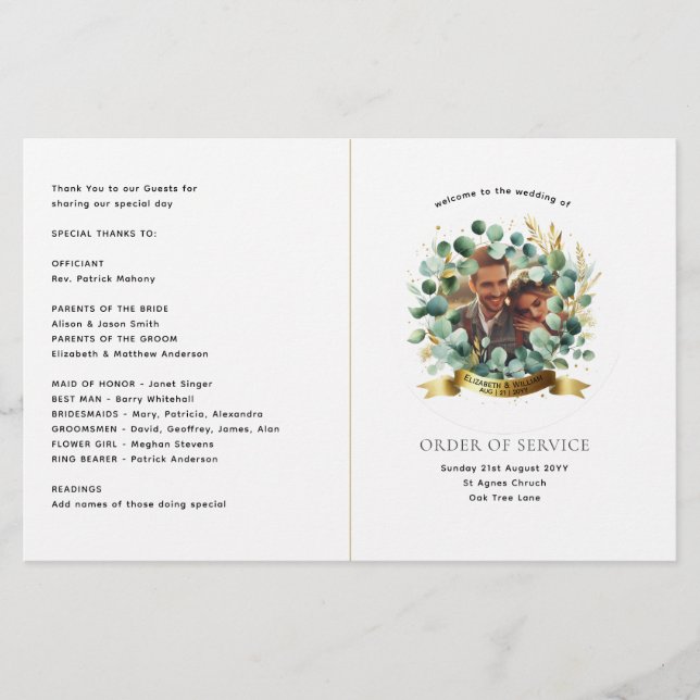 Eucalyptus PHOTO Wedding Program  Greenery PAPER (Front)