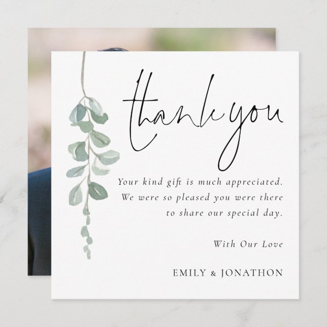 Eucalyptus Photo Wedding Thank You  Card (Front/Back)