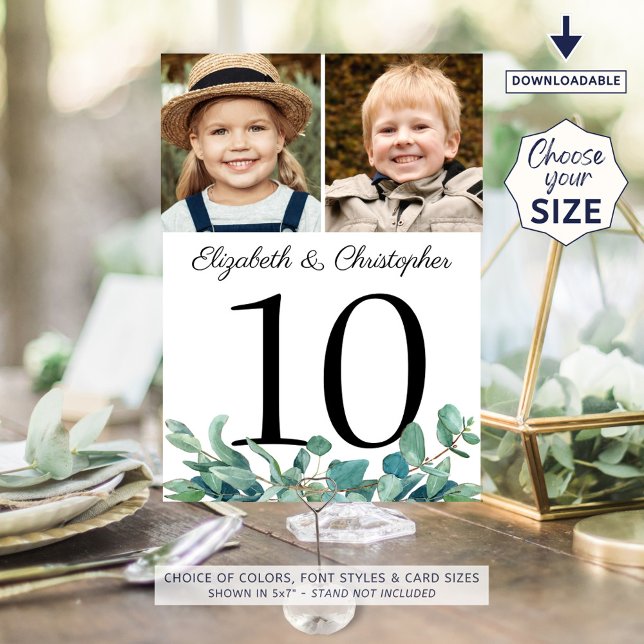 Eucalyptus Photos Wedding Table Number Sign (Creator Uploaded)