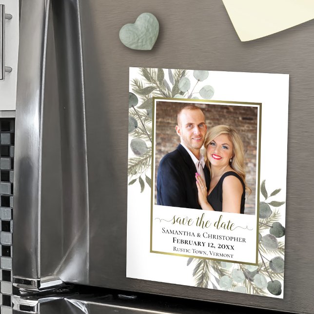 Eucalyptus Pine Wedding Save the Date Photo Magnet (On Refrigerator)