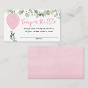 Eucalyptus pink balloon baby shower diaper raffle enclosure card