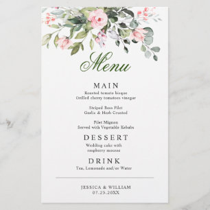 Eucalyptus Pink Blush Roses Wedding Dinner Menu
