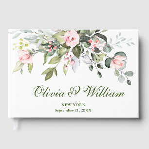 Eucalyptus  Pink Blush Roses Wedding Guest Book